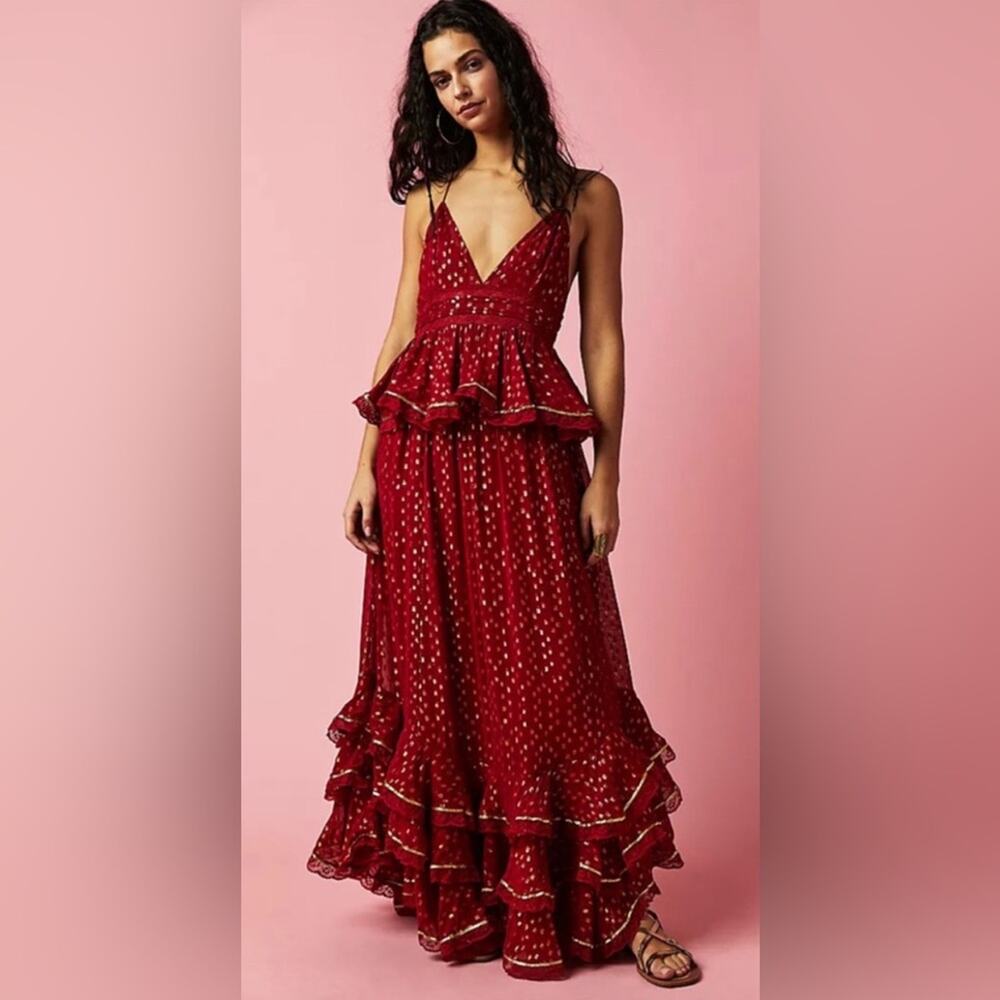 Rococo Sand red gold emi maxi dress